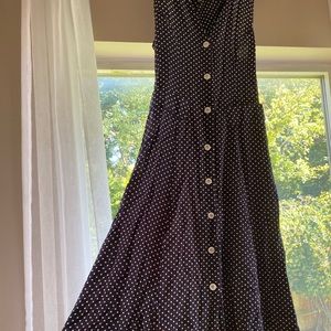 Retro 1980’s Navy Polkadot maxi dress size 4